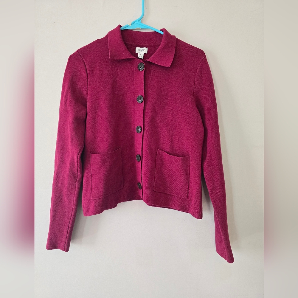 J. Crew Women's Magenta Button-Front Collar Shirt Jacket